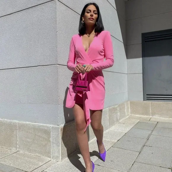 NWT_ZARA WOMAN SS22 DRAPED KNOTTED DRESS PINK SHOULDER PADS 2780/636_ALL SIZES - Picture 7 of 9